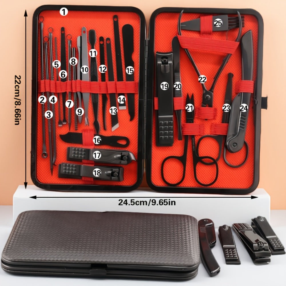 [Travel Portable Kit] 10/17/24pcs Nail And Pedicure Kit, Travel Portable Stainless Steel Nail Clippers And Knives Set, Including Ear Scoop, Foot Sharpening, Nail Clippers, Eyebrow Trimmer, With 1pc Nail File