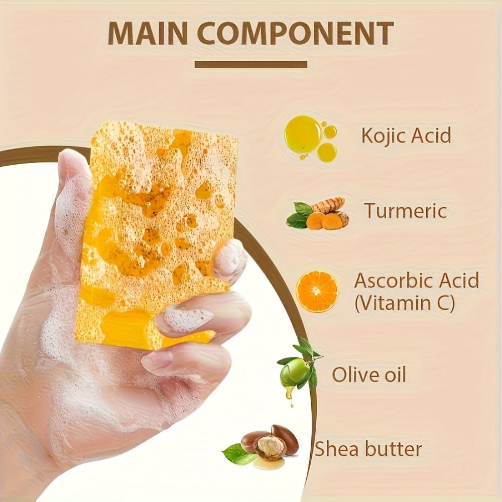Turmeric Cleaning Kit, 3.38Oz Turmeric Facial Cleansing Foam + 3 Turmeric Soap Bars, Abundant Foam for Cleansing Skin, Brush Applicator Cleanser, Moisturizing And Nourishing, Mild And Non-Irritating
