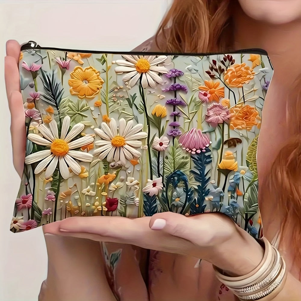 Set of 4 Versatile Makeup Bags Featuring a Daisy Floral Design, These Durable And Foldable Travel Bags Come with Zipper Closures, Making Them Perfect Gifts for Women, Sisters, Girls, Nieces, And Girlfriends for Birthdays Or Christmas