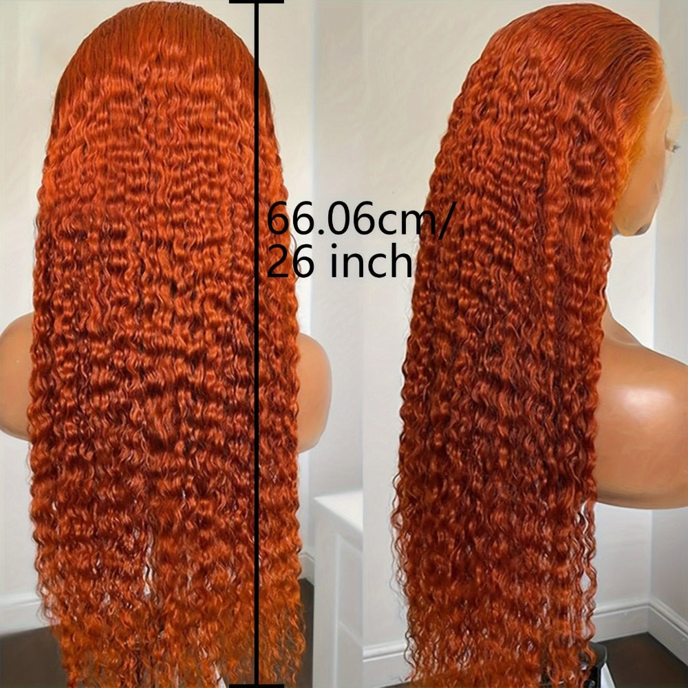 13x4 Deep Wave Orange Ginger Lace Front Wig Orange Glueless Lace Frontal Wig Ginger Orange Curly Lace Frontal Wig Curly Orange Colorful Wig for Women for Christmas Halloween 26 Inch