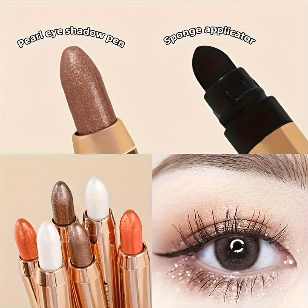 Eyeshadow Stick 6pcs Shimmer Double Head Highlighter Pen One Touch Application Luminous Eye Makeup - Plant-Based Squalane Formula for Beginners & Beauty Lovers