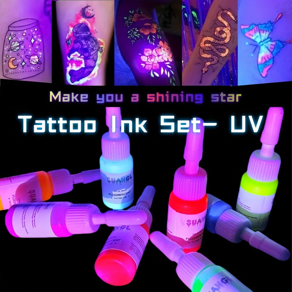 UV Tattoo Ink Set Blacklight Fluorescent Glow in the Dark Tattoo Ink 5ml Bottles Professional UV Reactive Tattoo Dye for Blacklight Body Art Glow Parties Tattoo Supplies 5 8 11 15 Colors