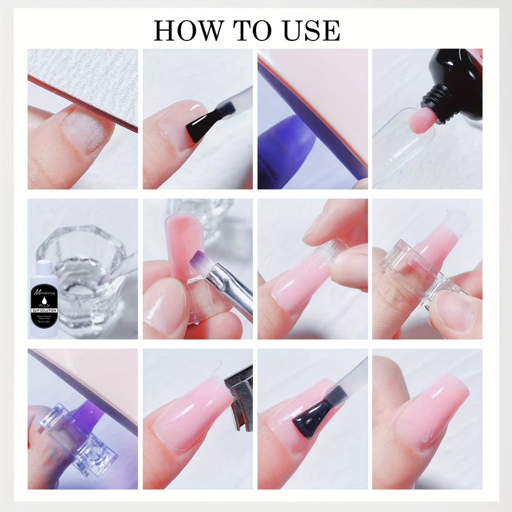 Polymer Gel Nail Extension Kit - 6 Colors with Nail Art Additions, Starter Kit, Mini Light, Use at Home, Including Nail Gel And More, USB Powered, Gel Nail Supplies, Easy to Operate, Slip Solution for Beginners