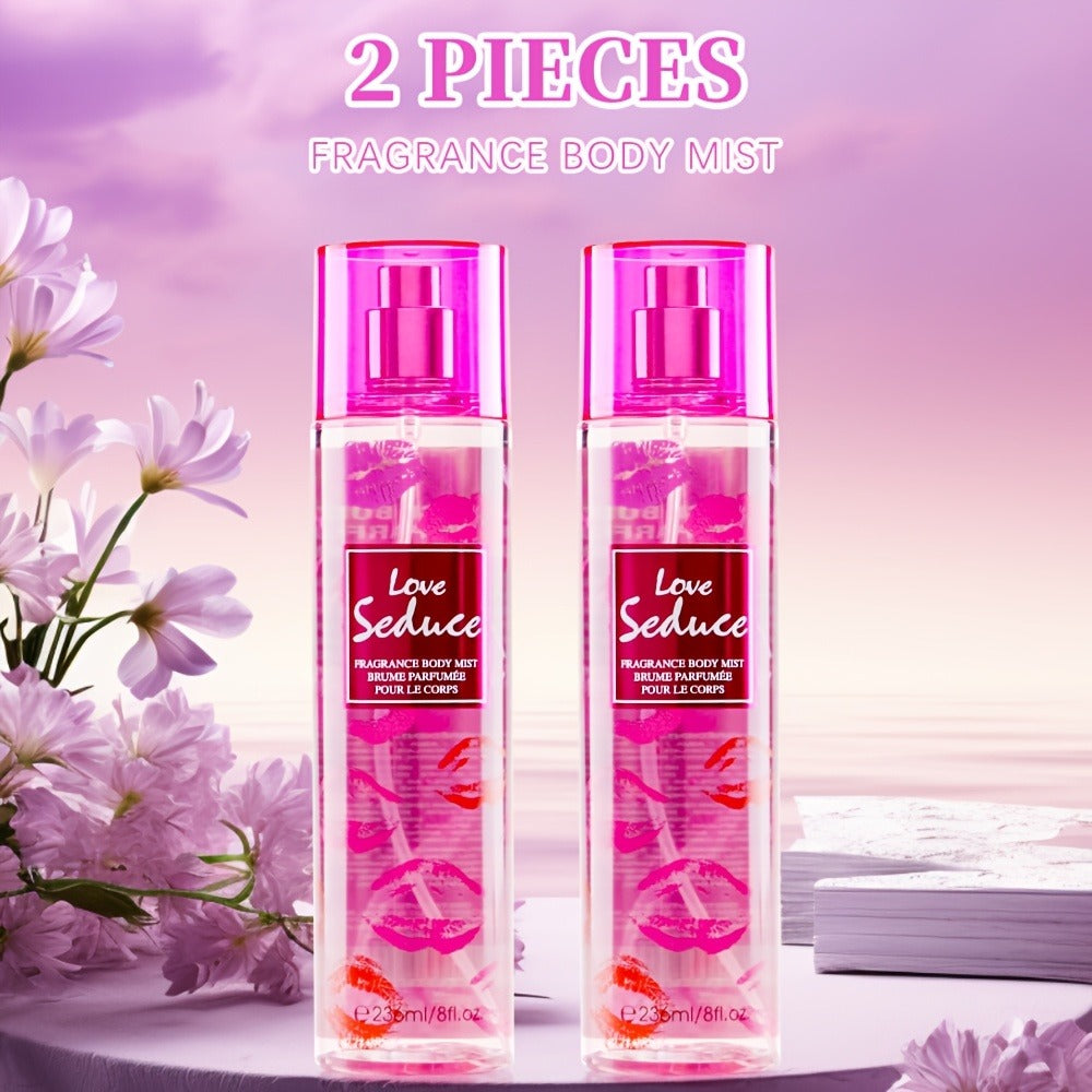 Body & Hair Fragrance Mist for Women 2PCS Set - Long Lasting Perfume Spray 8 fl oz, Fruity Floral Scents Peach Pear Cherry Blossom, Dual Use Body and Hair Spray Gift for Her
