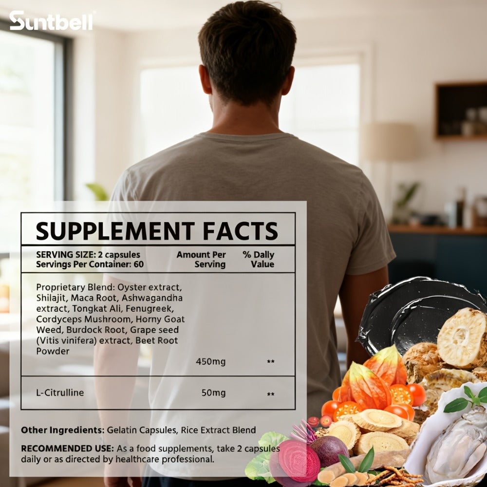 Energy Supplement for Men, with Horny Goat, Tongkat Ali, Maca, L-Citrulline, Support Hormone, Provide Energy, Men's Health Capsules, Gift for Lover, 60 Capsules