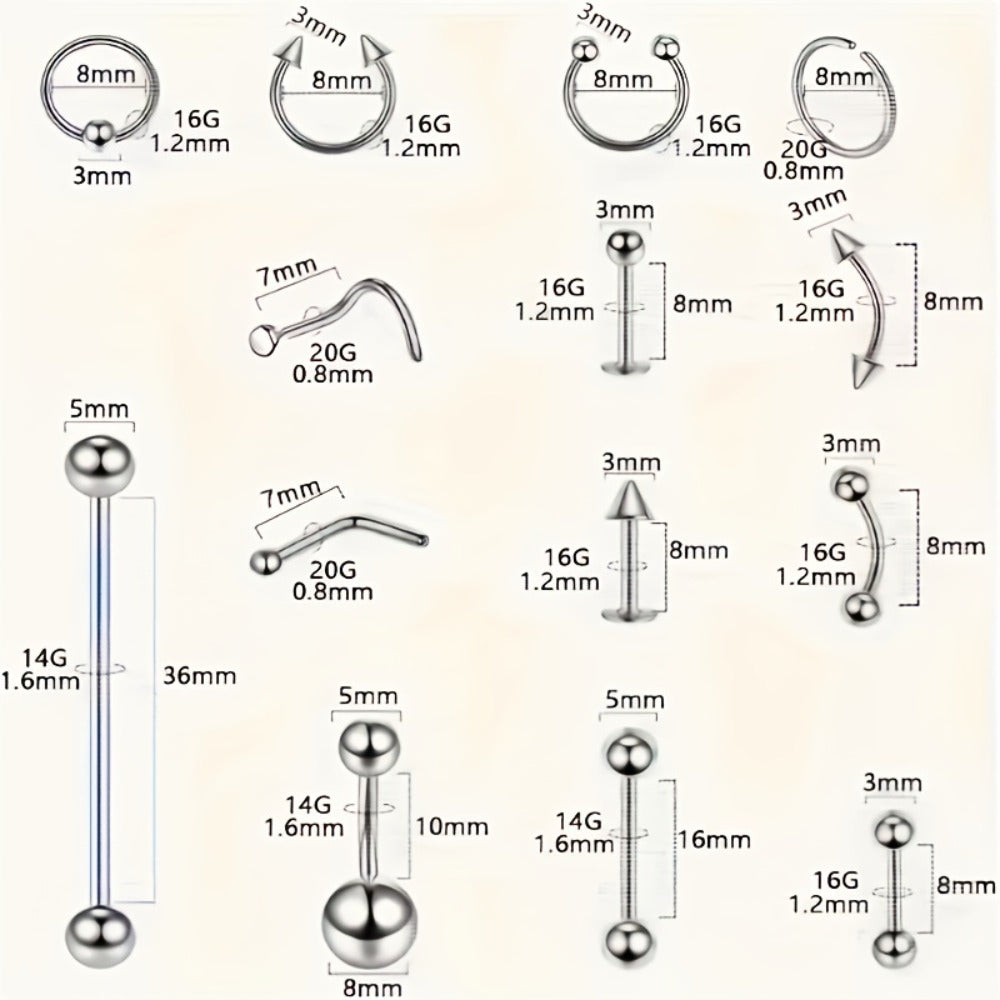 Piercing Kit Stainless Steel Professional Body Piercing Set with Needles Clamps and Piercing Tools Complete DIY Home Piercing Supplies for Ear Nose Navel Lip Tongue Piercing