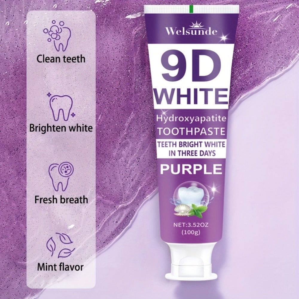2pcs 9D Purple Hydroxyapatite Toothpaste for Deep Cleaning And Brighter Smile, European Formula with Minty Fresh Breath, Gentle on Gums, Travel-Size, Ideal Oral Hygiene Gift for Women And Men, Suitable for Everyday, Gum Care, Compact Packaging