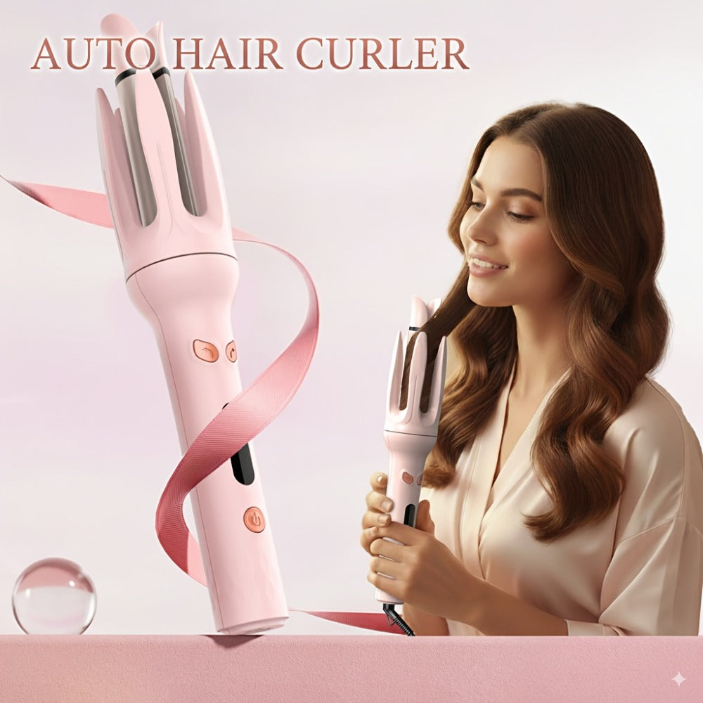 Automatic Rotating Curling Wand — Ceramic Barrel, Smart Anti-Tangle Hair Curler, Adjustable Temp 150–210°C, Fast Curl Iron for Home, Travel & Salon, Gift-Ready — Pink, Purple, Yellow