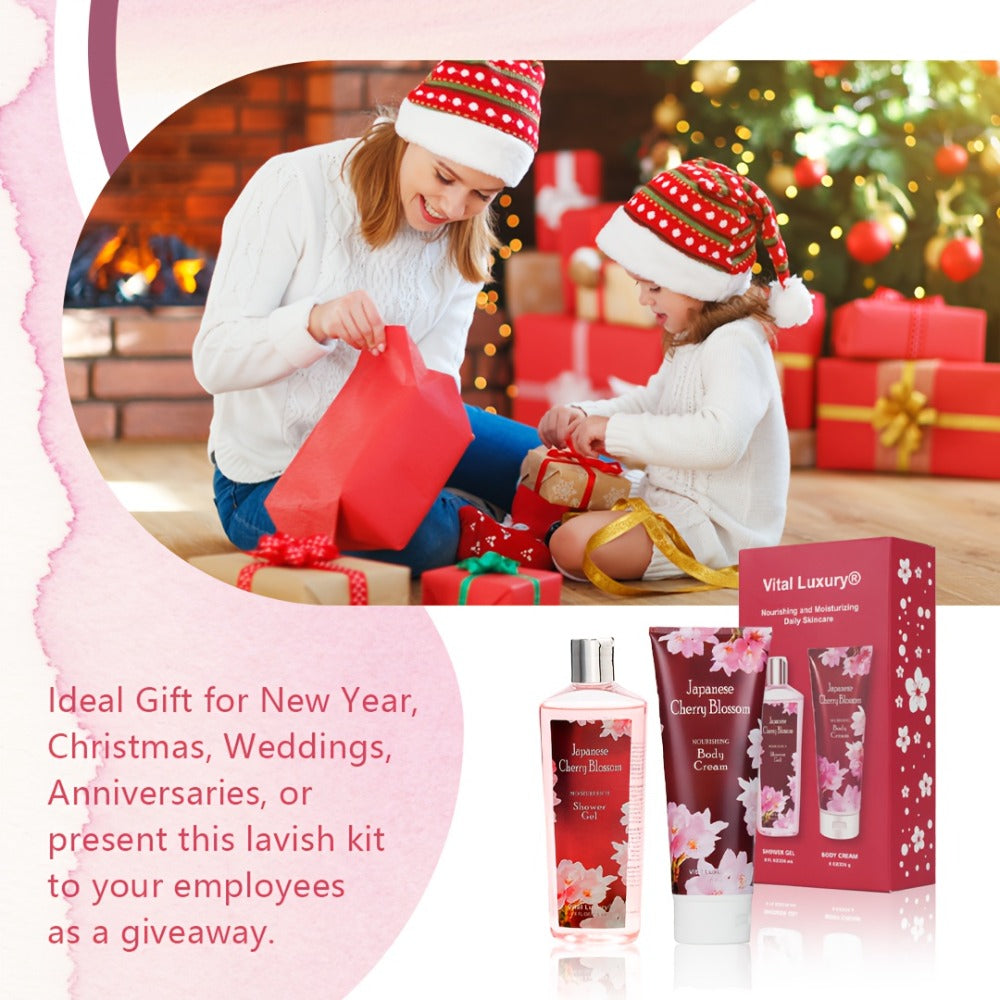 Body Care Gift Set - Cherry Blossom Fragrance 8 Oz 2pcs Body Wash And Body Cream Set, Light And Non-Sticky Long-Lasting Fragrance, The Perfect Valentine'S Day Gift, Mother'S Day Gifts, Gathering Gift Set, Large Capacity Suitable for All Skin Types