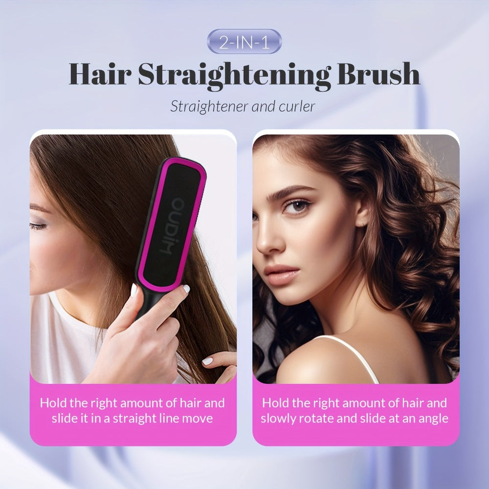 Hair Straightener Brush with Six Temperature Settings, Ionic Hair Straightening Brush Flat Iron for Women, Anti-Scald Straightening Comb Fast for Home Salon, Precise Temperature Control And Heats Up Fast, Christmas, Santa, Happy Holidays