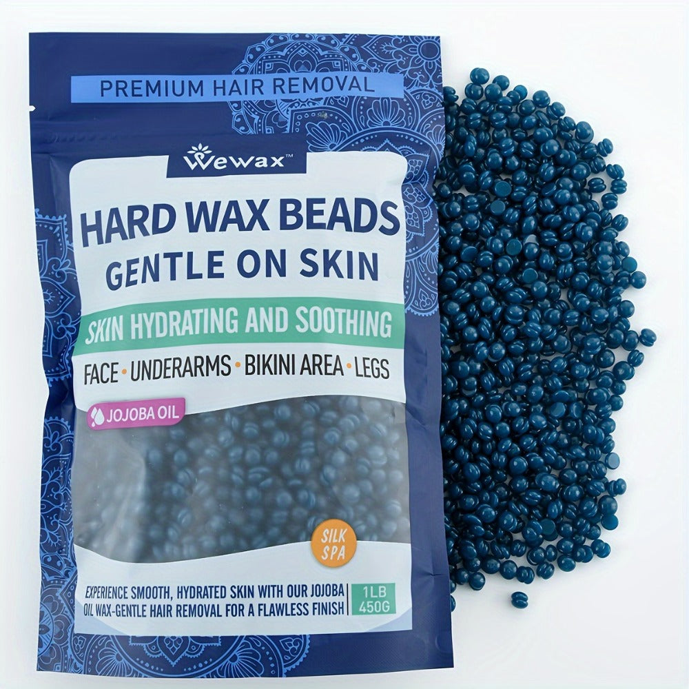 Hard Wax Beads for Hair Removal - 450g Brazilian Hard Wax Beads with Strong Adhesion, Precision Waxing for Body, Bikini, Legs & Underarms, At-Home Wax Kit for Women, Dark Blue & Light Blue