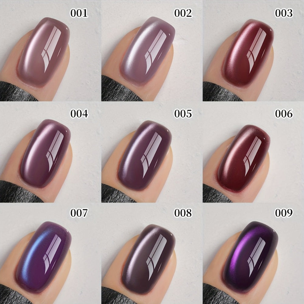 XEIJAYI 9pcs 0.51oz Purple Cat Eye Nail Polish Gel Gel Soak Off Nail Magnetic Gel Polish Nail Art DlY for Salon At Home-No Magnetic Stick Included for