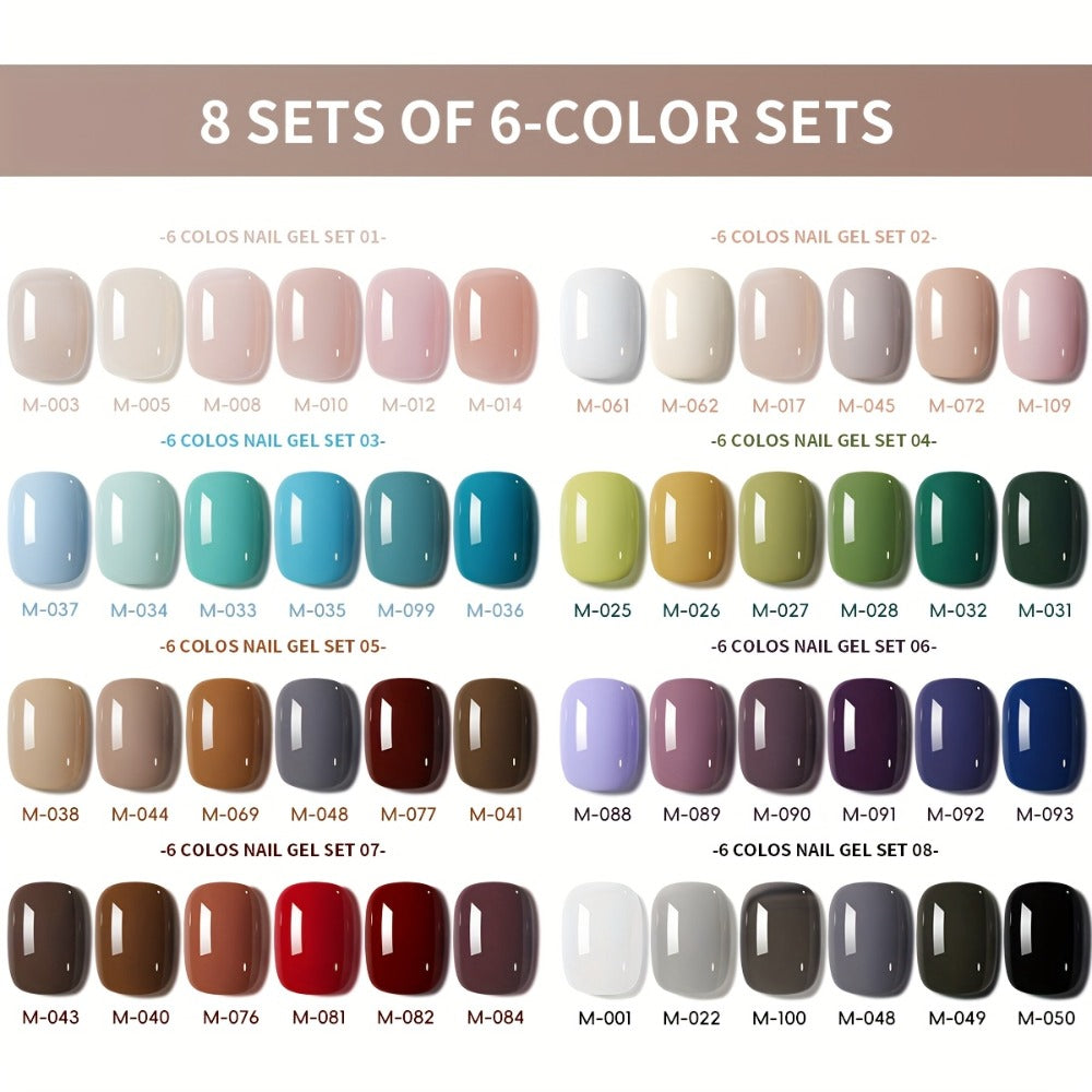 Gel Nail Polish Set 6pcs Solid Color Self-Leveling Soak-Off LED UV Nail Art Polish Popular Colors Daily Salon Manicure Kit Women