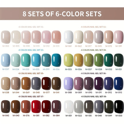 Gel Nail Polish Set 6pcs Solid Color Self-Leveling Soak-Off LED UV Nail Art Polish Popular Colors Daily Salon Manicure Kit Women