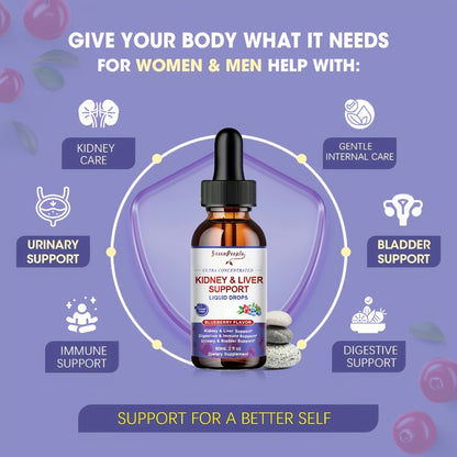 Kidney & Liver Support Supplement 27-in-1 — Vegan Formula with Milk Thistle & Natural Herbs | Alcohol-Free Liquid | Healthy Liver & Kidney Function | 60ml or 120ml