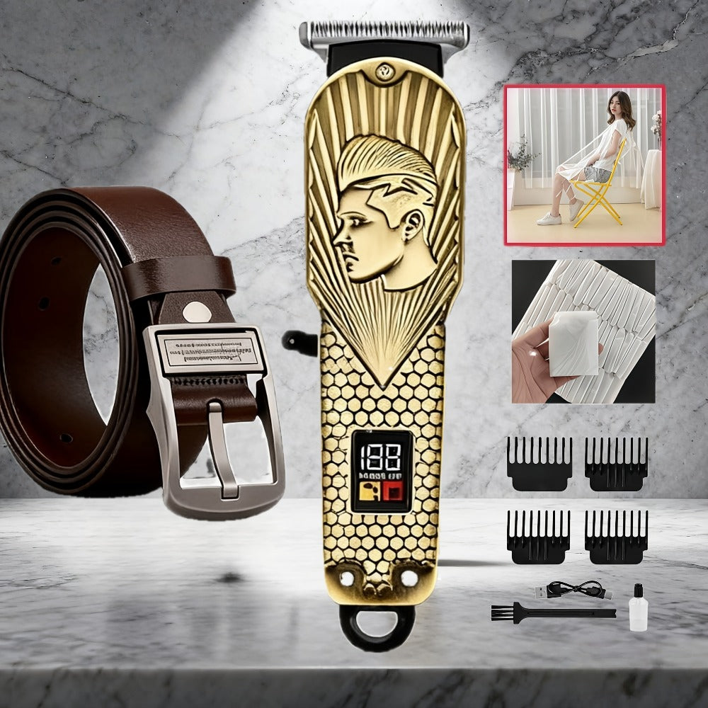 9pcs Hair Clipper Set + 1 Fashionable Elegant Belt, Electric Digital Hair Clipper, Trimmer, Rechargeable, Professional For Salons, Elegant Belt, Suitable For Both Men And Women, The Perfect Gift For Christmas And Halloween