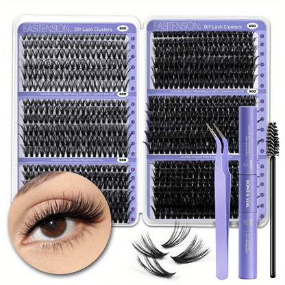 Premade Lash Clusters 708Pcs Mixed Length 30D-100D Wispy Volume Kit – Natural Fluffy DIY Lash Extensions with Bond Seal & Applicator for Everyday, Party, Travel & Event Looks