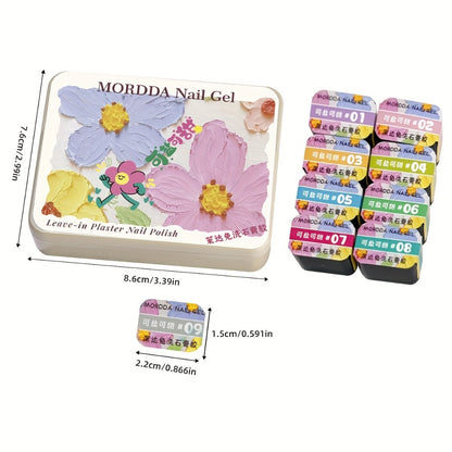 Plaster Gel Nail Art Set 9 Colors - No-Wipe High Saturation Gypsum Gel Polish with 3D Macaron Shades for Nail Art Designs - Salty & Sweet Palette for Salon & Home DIY Nail Projects