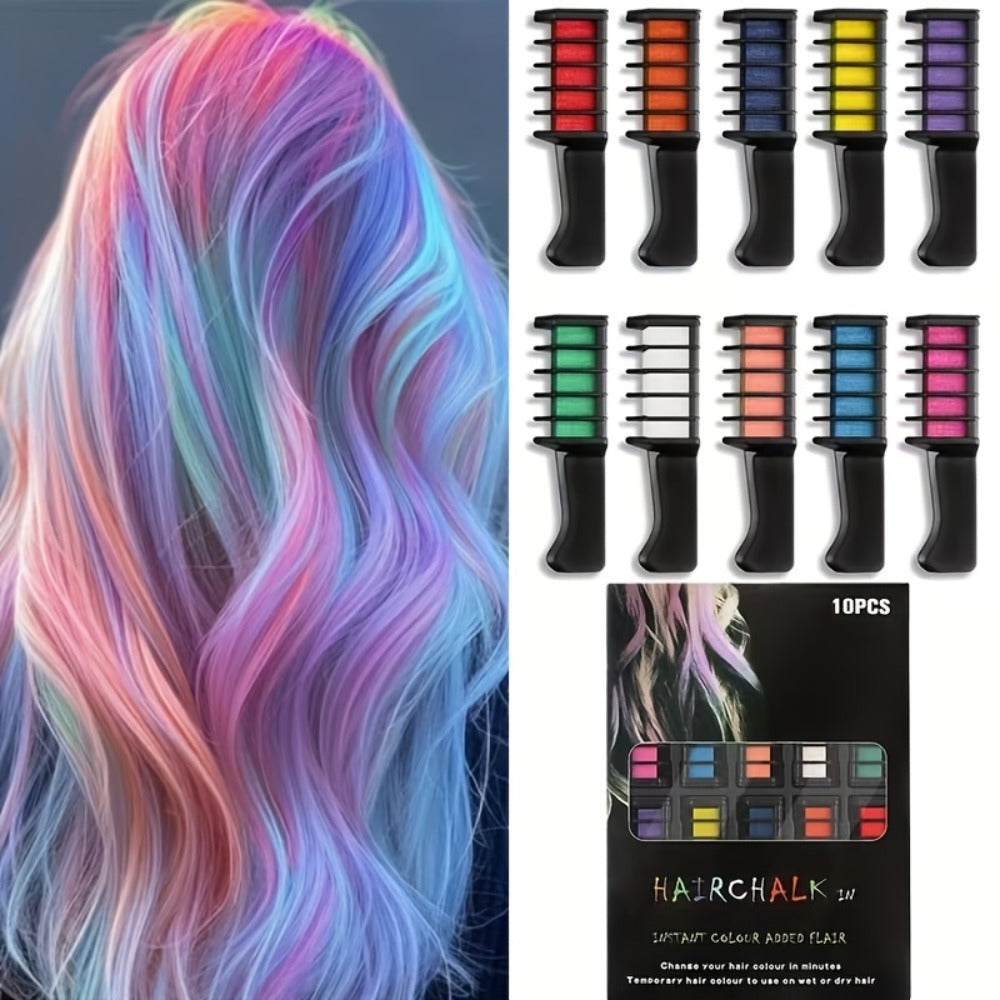 10color Hair Chalk Comb+1comb, Y2K Hair Chalk Comb, Temporary Washable Hair Color Dye for Birthday Halloween Christmas Stocking Stuffers, 11pcs Hair Chalk Comb