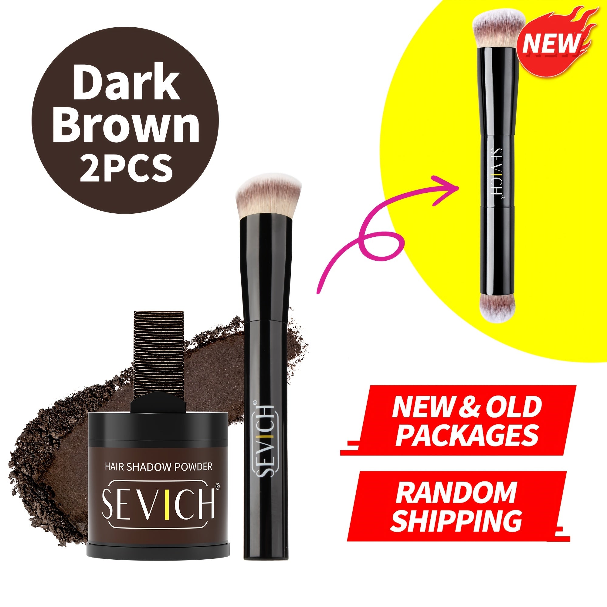 Sevich Hairline Shadow Powder Kit with Brush, Mix The Powder Evenly, Delicate Application Instantly Conceal Hairline And Hair Root, Waterproof Hairline Powder Filler for Natural Look(Makeup Brush Styles Are Random)