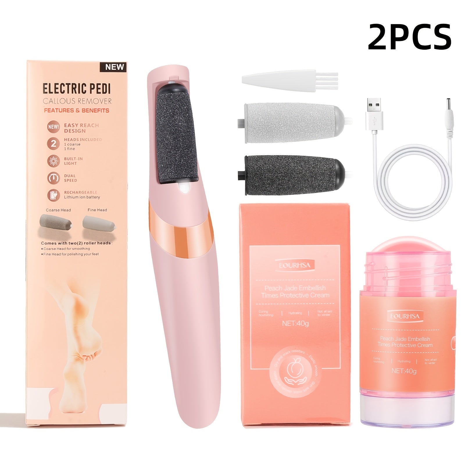 Remover For Feet, Electric Foot Remover Rechargeable Pedicure Tools Smooth Pedicure Wand Electronic Foot File, Equrhsa Foot Care Cream Cracked Feet, Feet Care For Removes Dry Hard & Dead Skin Ideal Gift