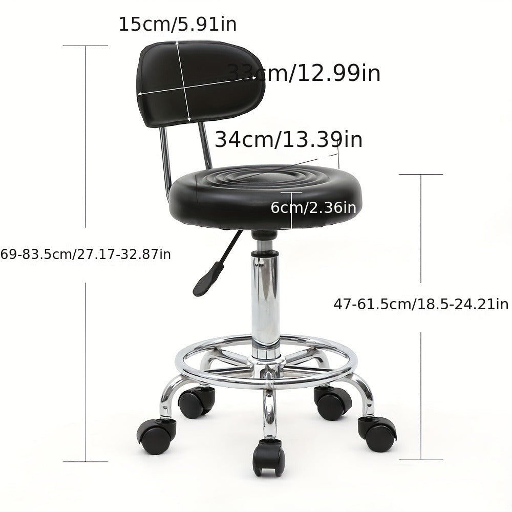 Round Shape Adjustable Salon Stool with Back And Line Black