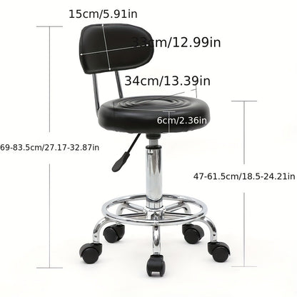 Salon Stool with Back Adjustable Height 18.9"-22.8" - Round 360° Swivel Chair with Backrest for Hair Salon Spa Office Home, Chrome Base Cushioned Seat, Black