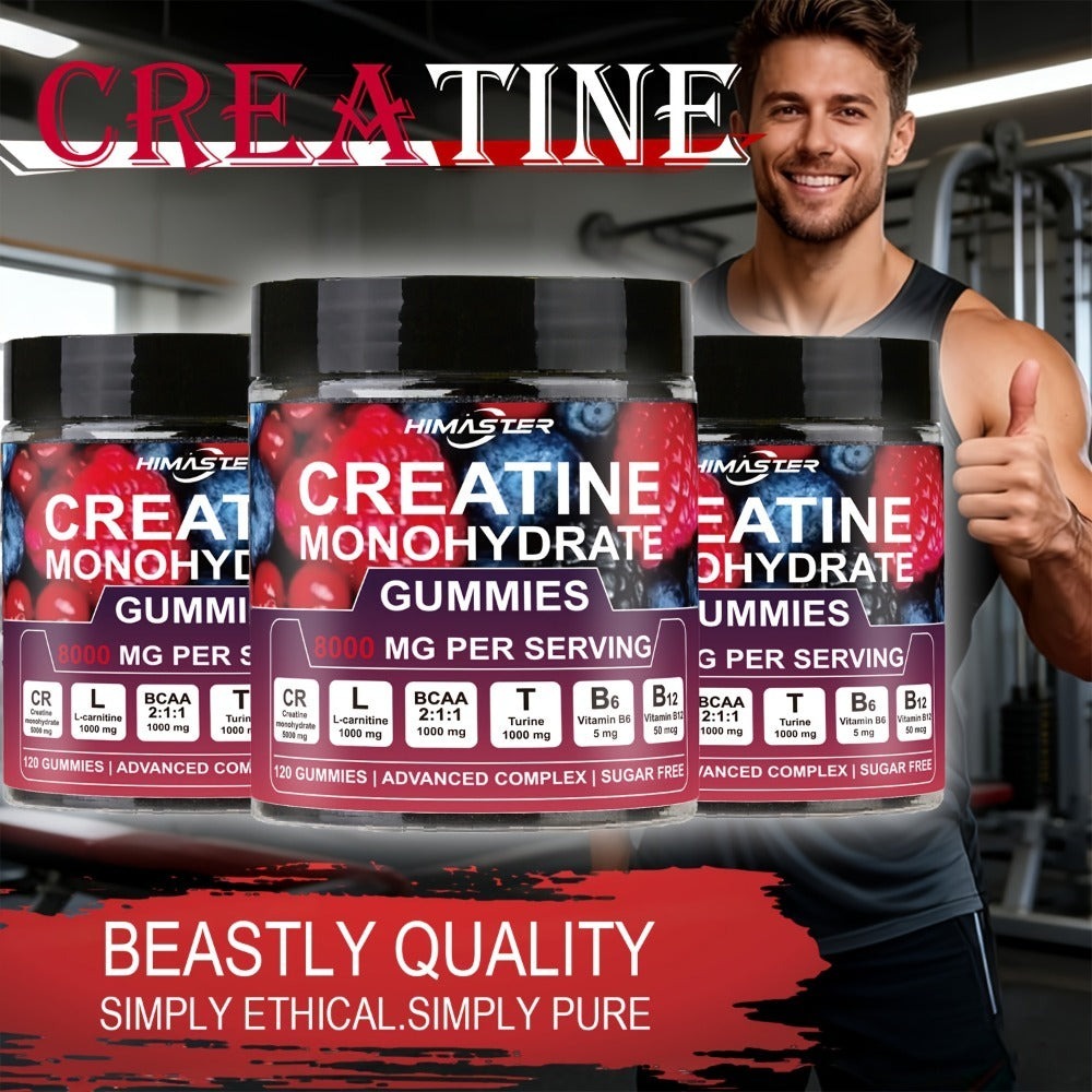 [Yeah Buddy] 8000mg Creatine Monohydrate Blueberry Gummies | with L-Taurine, with BCAA, Vitamin B6 & B12, for Men & Women, 120 Count
