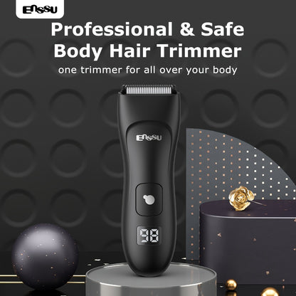 Body Hair Trimmer IPX7 Waterproof Electric Groomer for Men Replaceable Ceramic Blade LCD Display Full Body Bikini Private Parts Trimmer Shaver Gift