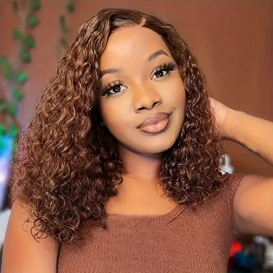 Reddish Brown Short Bob Curly Wigs Human Hair 4X4 Hd Transparent Lace Closure Wig Pre Plucked with Baby Hair #33 Red Brown Glueless Curly Wigs Brazilian for Women