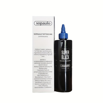 Super Black Tattoo Ink 8oz/240ml - Ultra Dark Professional Tattoo Pigment with Large Particles for Long-Lasting Bold Lines | Intense Black Body Art Ink for Artists