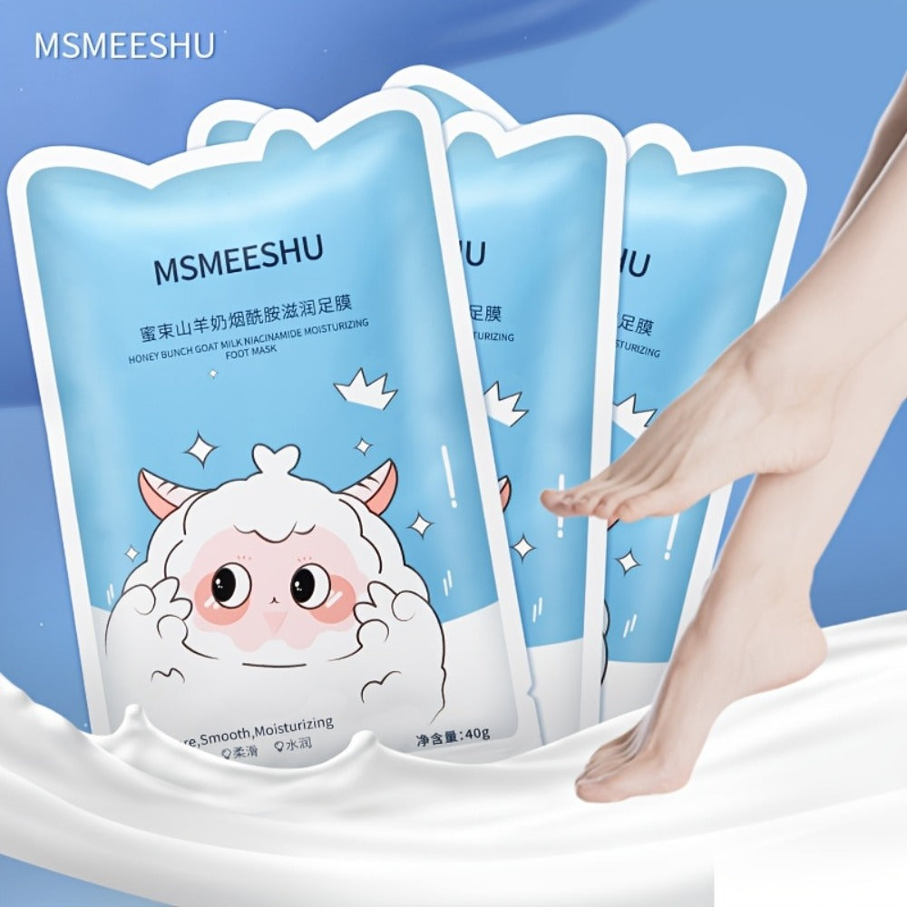 10 Pairs Goat Milk & Niacinamide Moisturizing Foot Masks - Enriched with Ceramides, Hyaluronic Acid, And Allantoin. Exfoliates, Helps Prevent Cracked Skin, Brightens, And Leaves Feet Soft And Smooth. Ideal for Foot Care.