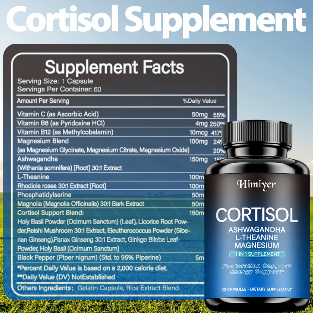 [magic Of Dark Blue]Cortisol&Energy, Restful Sleep & Mood Enhancement with Rhodiola Rosea, Ashwagandha, L-Theanine & Magnesium 60 Capsules