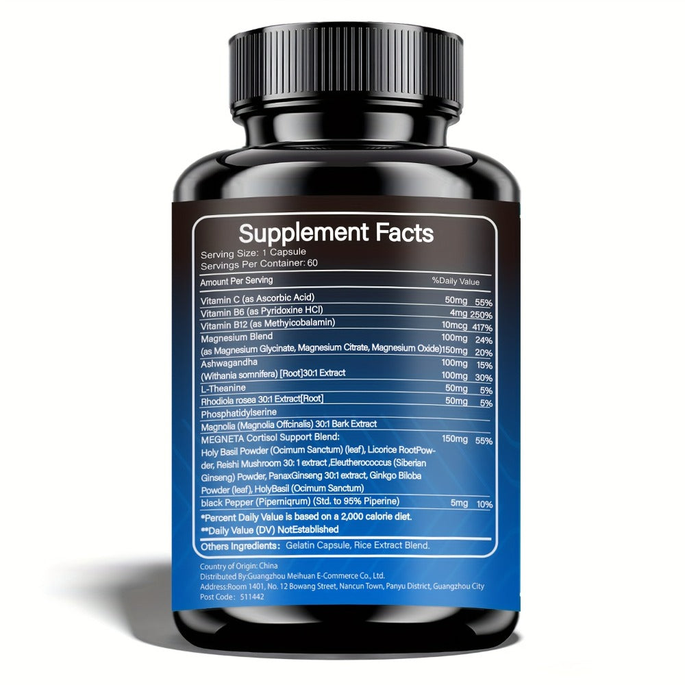 60 Capsules - 11-in-1 Hormone Balancing Stress Management Supplement - CORTISOL - Balances Cortisol And Energy, Restful Sleep And Mood Boost, with Rhodiola Rosea, Ashwagandha, Theanine And Magnesium