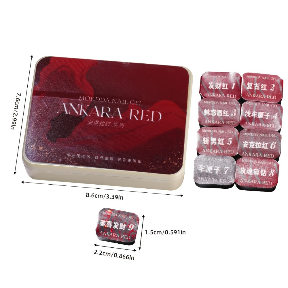 MORDDA 9pcs/set Ancola Red Solid Glue -- New Spring And Summer Nail Products Multifunctional Solid Nail Polish With Gradient Effects With Shiny Gloss And Fashionable LED Nails In High Saturation Colors A Top Choicefor Women's Manicures DIY