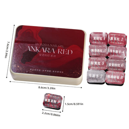 Solid Gel Nail Polish Set 9 Pcs — Gradient Effect, High Saturation Colors, Shiny Gloss Finish | LED Curable Multifunctional Nail Gel | Spring Summer Manicure DIY Kit for Women | Ancola Red Collection
