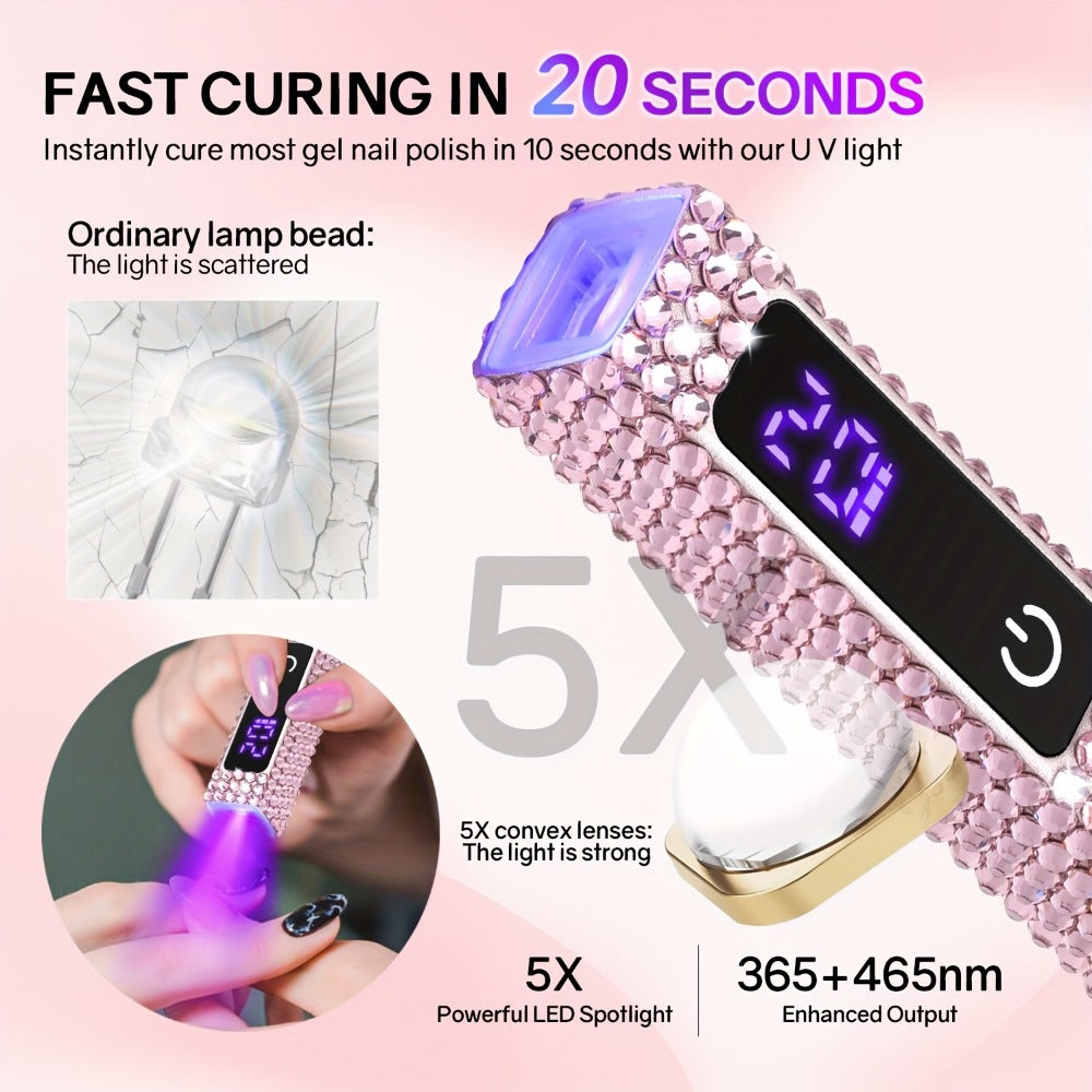 LCD Screen Handheld Nail Lamp 8X Fast Curing LED Light Visual Timer Touch Screen Gel Nail Lamp Cordless Nail Dryer, Suitable for Home Salon