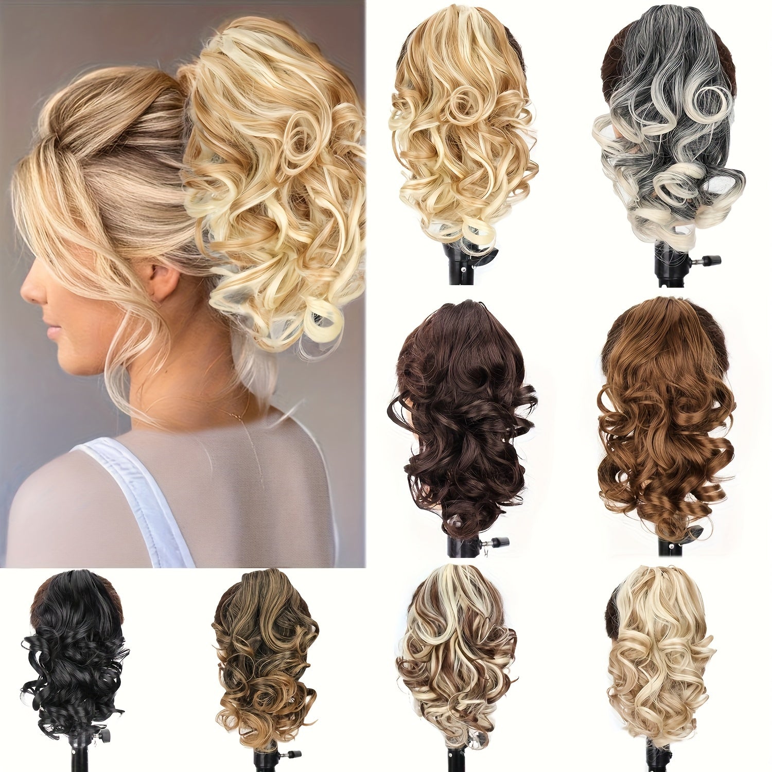 Chic 8-Inch Claw Clip Ponytail Extension - Heat Resistant Synthetic Hair for Women, Perfect for Casual Attire & Halloween