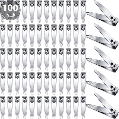 Nail Clippers Bulk 100pcs Stainless Steel - Heavy Duty Fingernail & Toenail Trimmer with Concave Blade & Pointed Tip, Non-Folding Portable Manicure Pedicure Set for Men & Women
