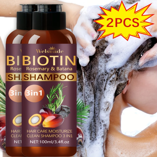 2pcs Biotin & Rosemary Shampoo With Batana Oil 3-in-1 Revitalize Damaged, Deep Moisture, Revitalizes Hair Vitality, Mild Cleaning Formula, Clean And Fresh, Refreshing Summer Hair Care, Hair Care Essentials | Natural Hair Care | Moisturizing Shampoo