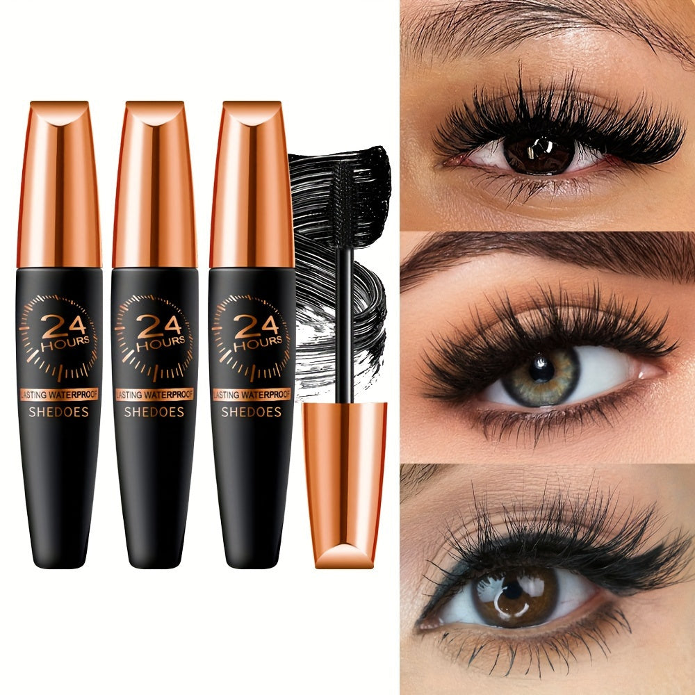 Set of Three 8D Mascara - Provides Immense Volume, Deep Black Color | Enhances Length, Adds Thickness, Resistant to Smudging, Durable | Easily Removable with Warm Water, Contains Plant-Derived Squalane