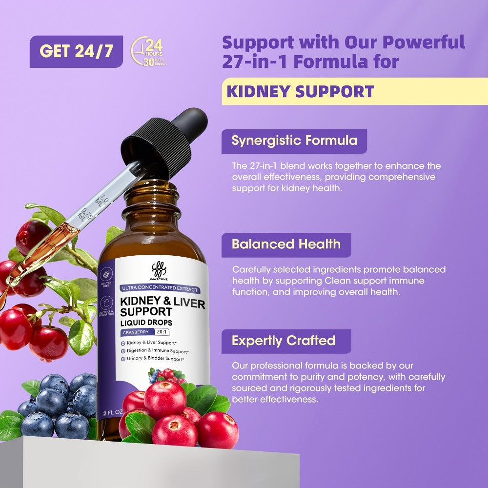 27-In-1 Complex Kidney And Liver Support Drops - Alcohol-Free, Made from a Variety of Natural Herbs Carefully Selected Ingredients, Support Liver Health, Balanced Health, 1/2/3Bottles