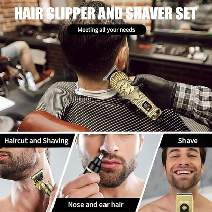 Hair Clipper & Beard Trimmer Set for Men – USB Rechargeable Barber Kit with LCD Display | Professional Home Grooming Bundle, Cordless Hair Clippers & Trimmer Combo | Gift for Men – 2pcs or 4pcs