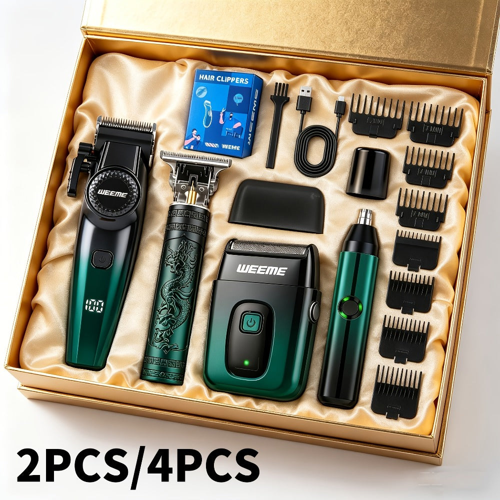 [Ideal Gift] 1/2/4Pcs Advanced Gradient Green Design Electric Grooming Kit: A Hair Clipper, Electric Shaver, Beard Trimmer, And Ear And Nose Hair Trimmer, Ideal Gift For Your Husband, Boyfriend, Father Day Gift. Just This One Set Is Enough To Get Handsome