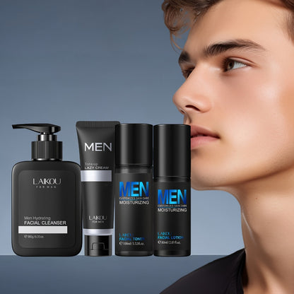 Men Skincare Set 4pcs Day Night Care Cleanser Toner Lotion Tone-Up Cream Glycerin Moisture Lock - Complete Routine Gift for Boyfriend Husband Father