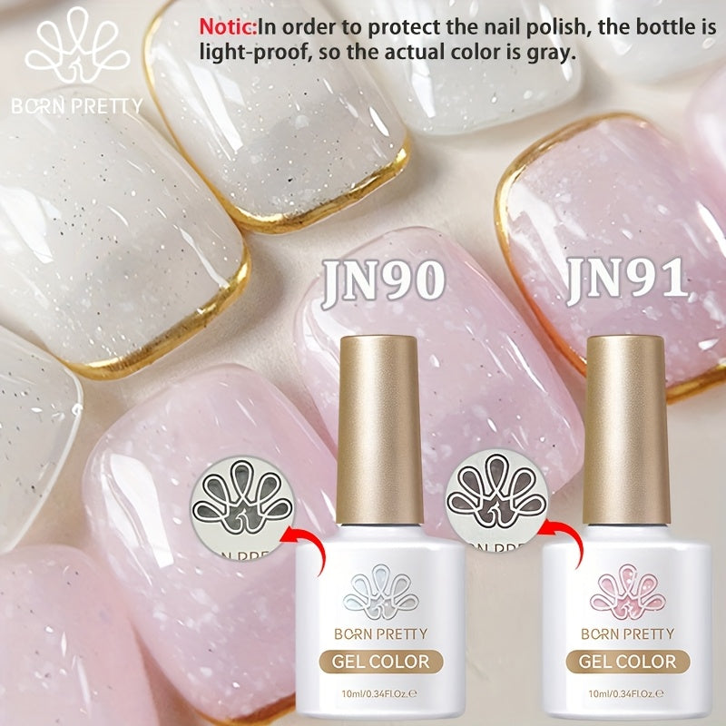 BORN PRETTY 2pcs 0.34oz Snow Glitter Jelly Gel Polish Whte Pink Nail Supplies Vernis Semi Permanent Nail Art Manicure Soak Off LED Gel Nail Varnishes,  Shimmering Nails, Professional Manicure, Longlasting Gel, Uv Gel Varnish, Salon Professionals