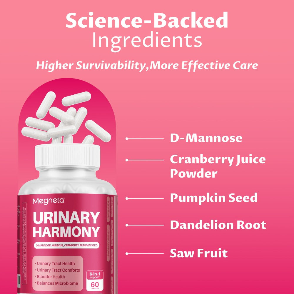 Megneta Women'S Urinary Tract Cleanse Supplement, Featuring D-Mannose, Cranberry, Dandelion, Hibiscus Flower, Saw Palmetto, And Pumpkin Seed - 60 Capsules