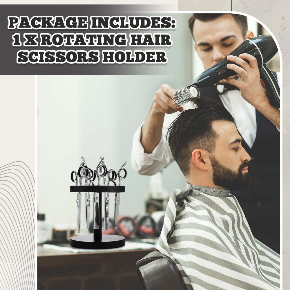 360 Degree Rotating Scissor Holder with 10 Diameter 0.71'' Hole Wooden Barber Shears Holder Salon Hair Stylist Container Stand for Barbershop Grooming Tool Storage