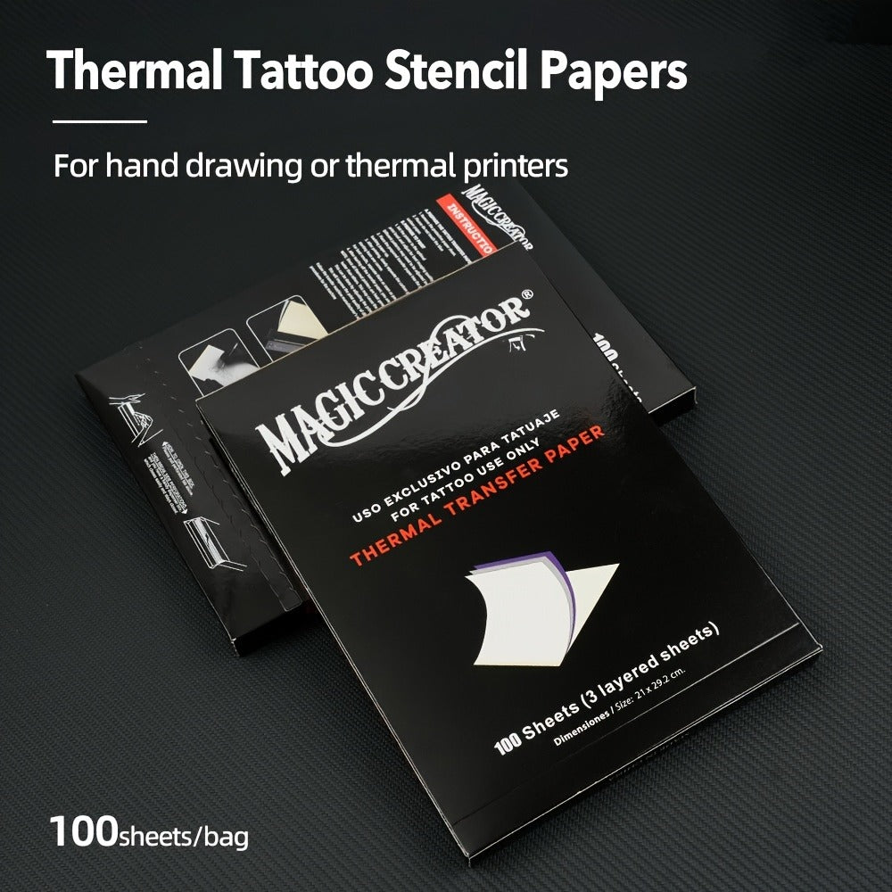 Tattoo Transfer Paper 100 Sheets 4-Layer Thermal Stencil — Professional Tattoo Stencil Paper for Drawing, Tracing & Transfer, Compatible with All Tattoo Machines