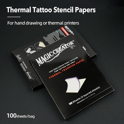 Tattoo Transfer Paper 100 Sheets 4-Layer Thermal Stencil — Professional Tattoo Stencil Paper for Drawing, Tracing & Transfer, Compatible with All Tattoo Machines
